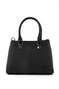 Black Faux Leather Zippered Handbag with 3 Compartments Adjustable