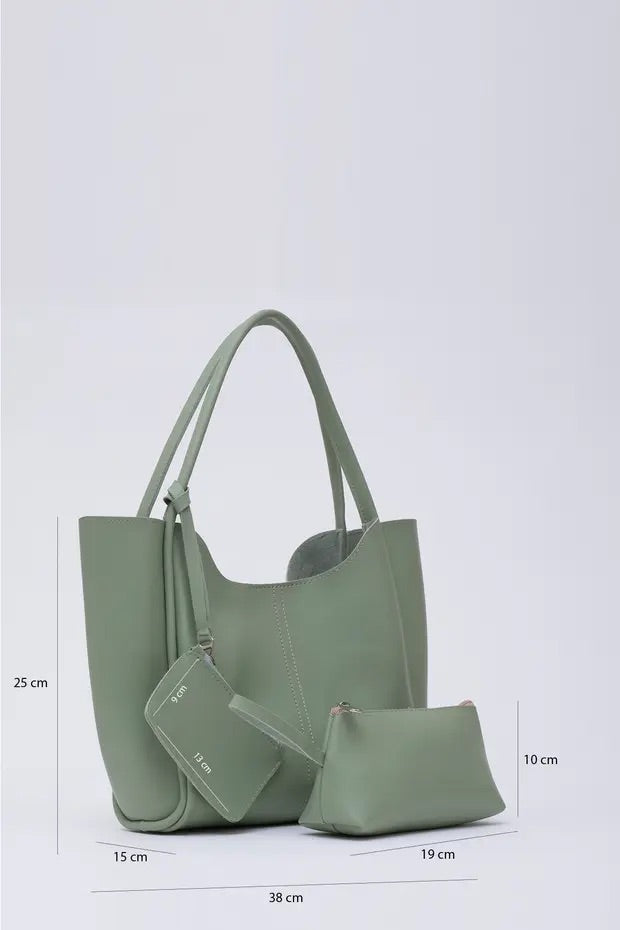 Mint green SHK108 faux leather women hand and shoulder bag with wallet
