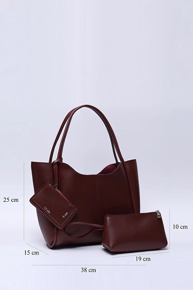 Burgundy SHK108 faux leather women hand and shoulder bag with wallet