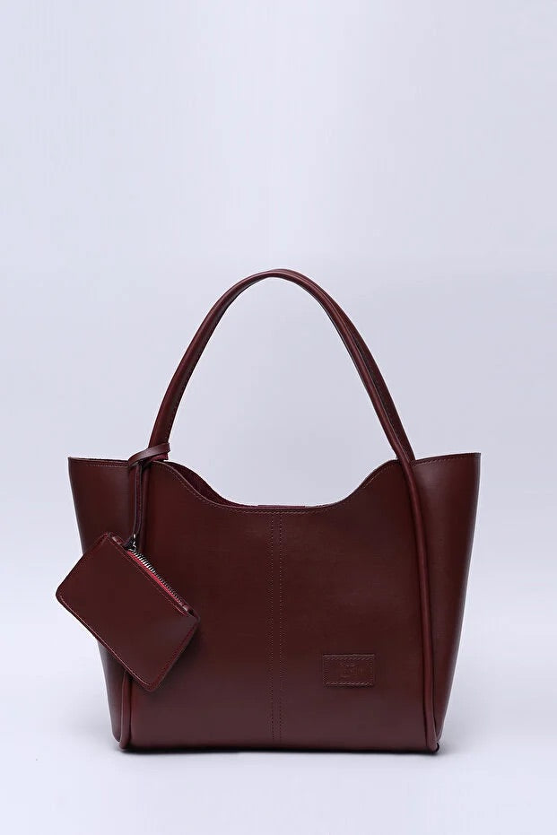 Burgundy SHK108 faux leather women hand and shoulder bag with wallet
