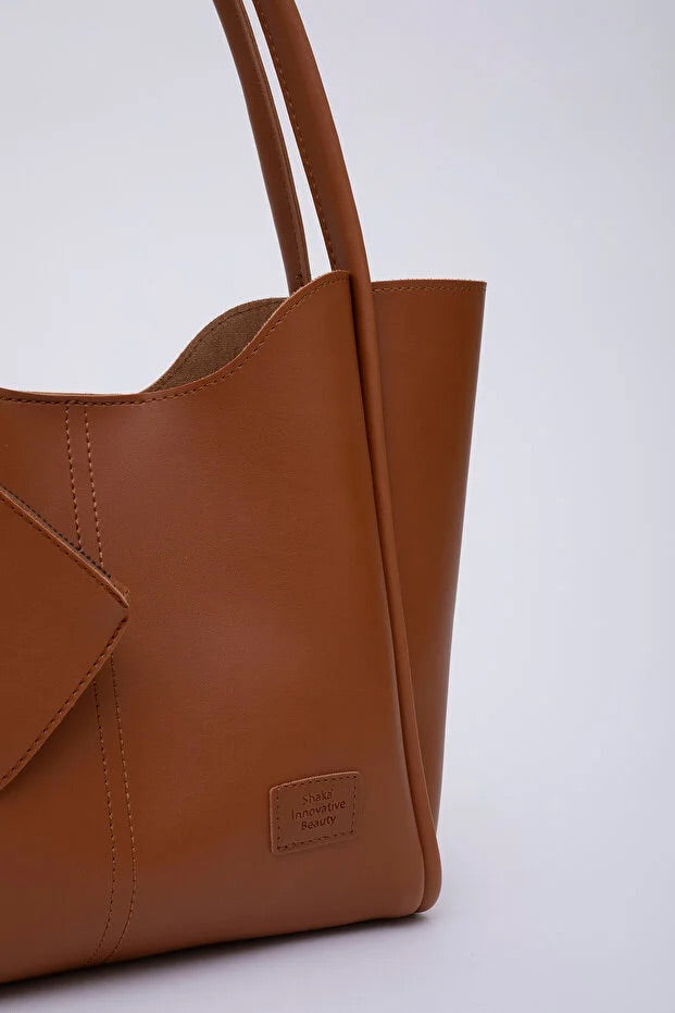 Tan SHK108 faux leather women hand and shoulder bag with wallet and