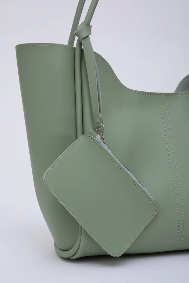 Mint green SHK108 faux leather women hand and shoulder bag with wallet