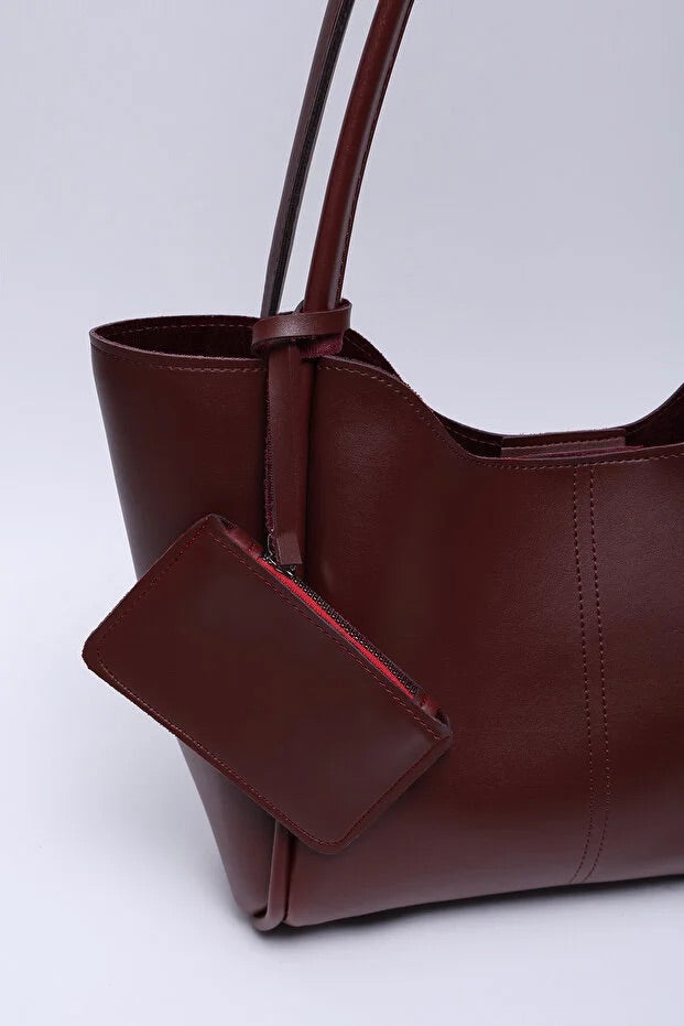 Burgundy SHK108 faux leather women hand and shoulder bag with wallet