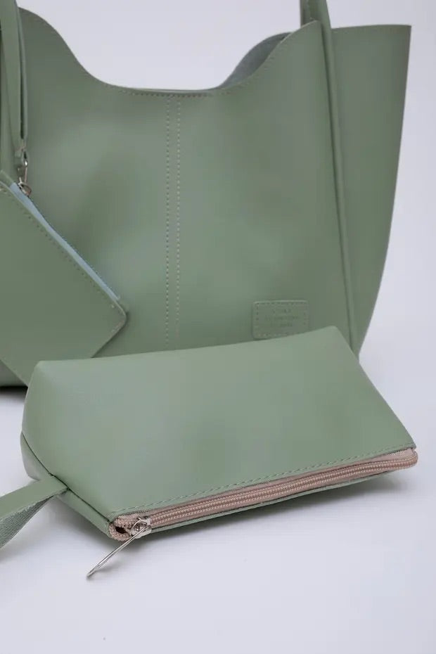 Mint green SHK108 faux leather women hand and shoulder bag with wallet