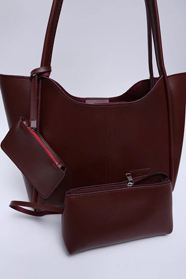 Burgundy SHK108 faux leather women hand and shoulder bag with wallet