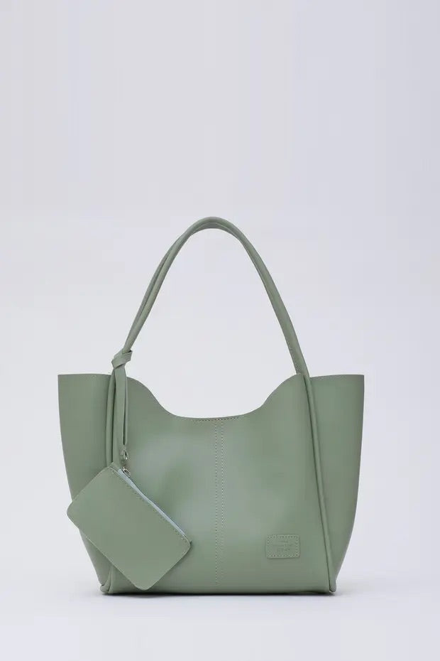 Mint green SHK108 faux leather women hand and shoulder bag with wallet