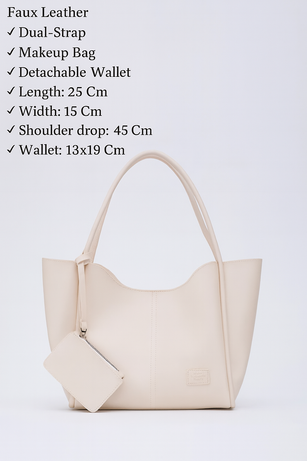 Cream SHK108 faux leather women hand and shoulder bag with wallet and