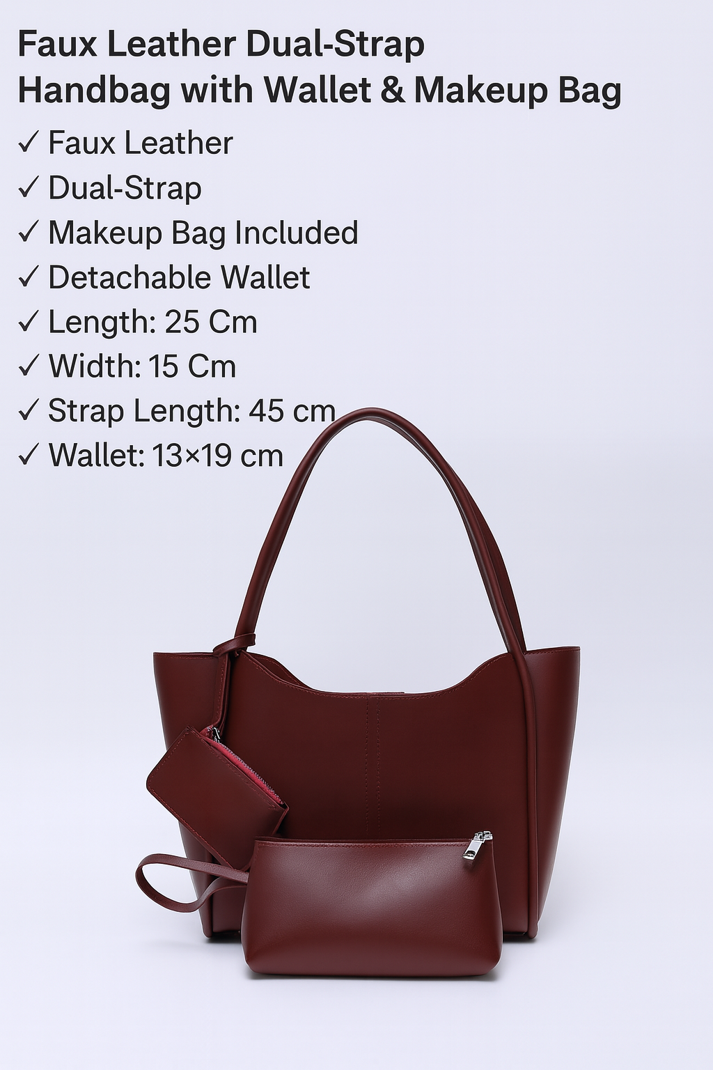 Burgundy SHK108 faux leather women hand and shoulder bag with wallet