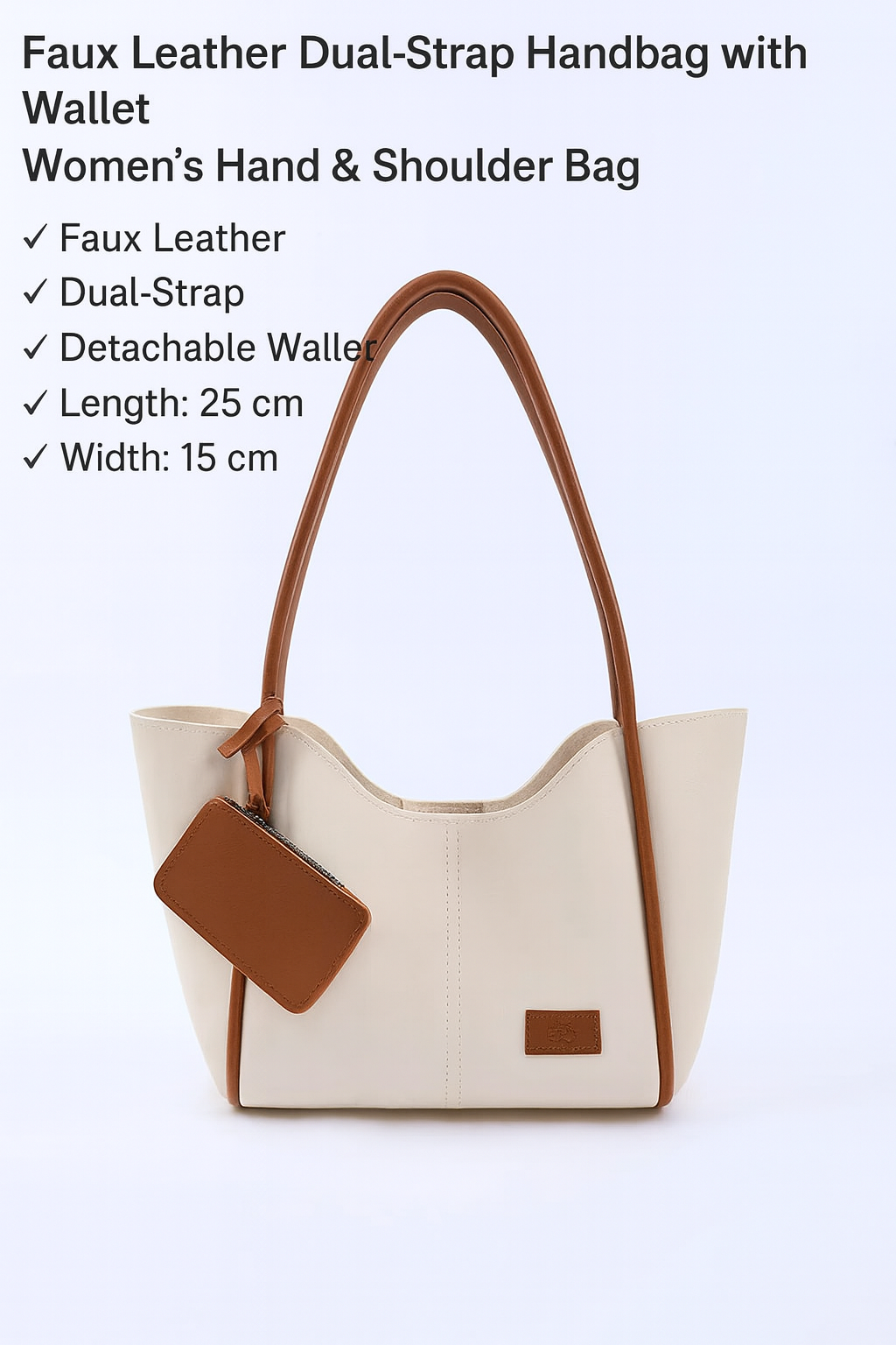 Cream tan SHK108 faux leather women hand and shoulder bag with wallet