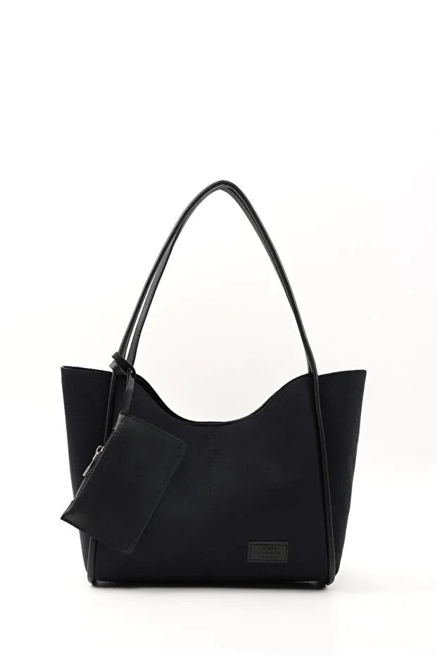 Black suede SHK108 women hand and shoulder bag with wallet makeup