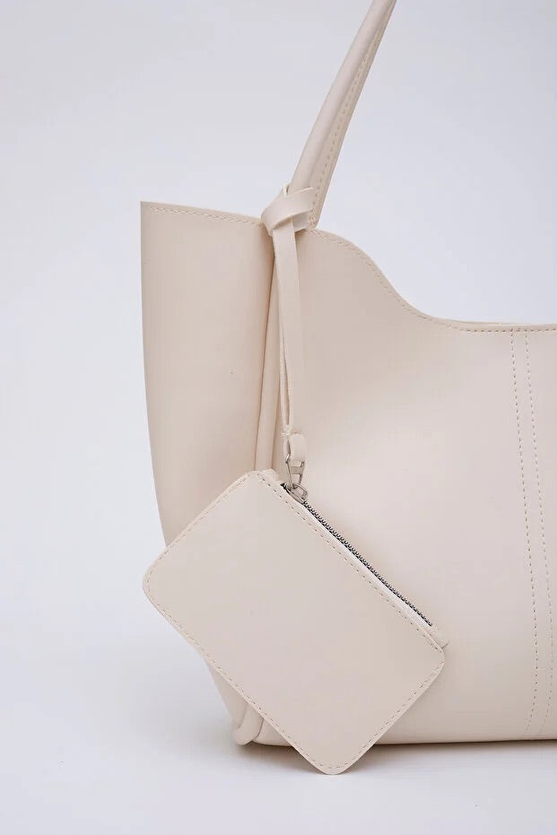 Cream SHK108 faux leather women hand and shoulder with wallet makeup