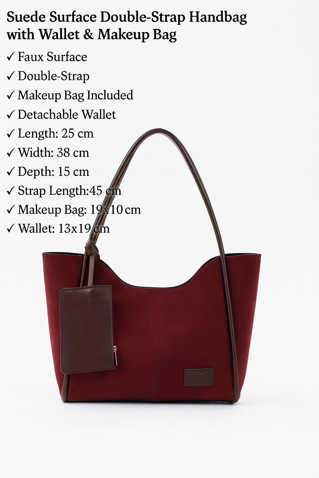 Brown SHK108 faux leather women hand and shoulder with wallet makeup