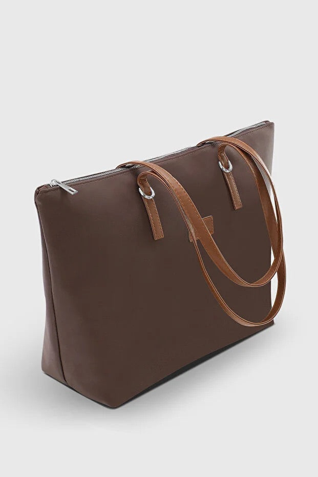 Brown Large Capacity Water Resistant Shopper Bag For Women