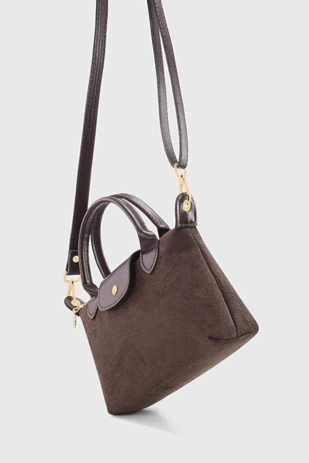 Brown Suede Versatile PU Leather Shoulder Bag for Women