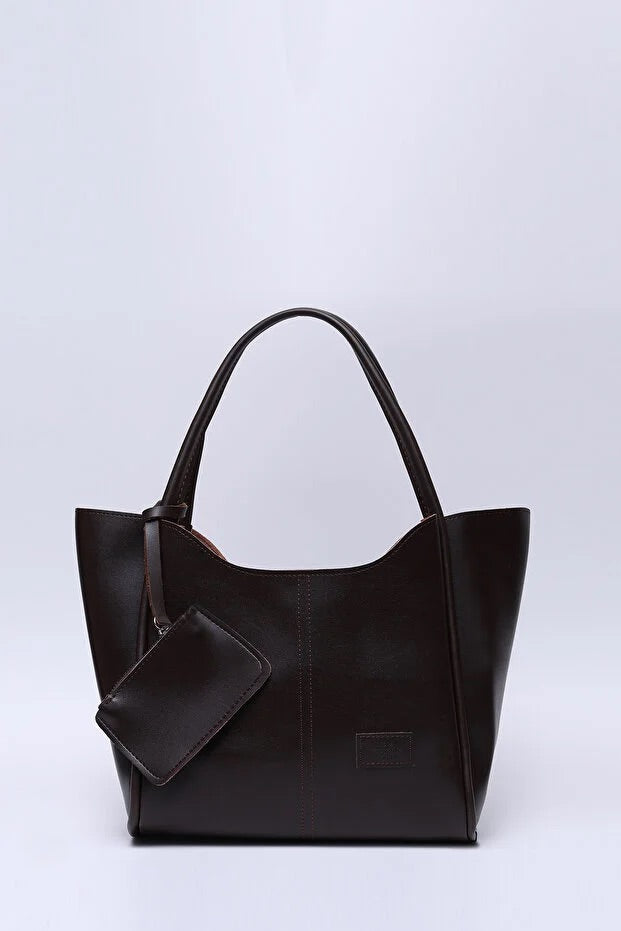 Brown SHK108 faux leather women hand and shoulder with wallet makeup