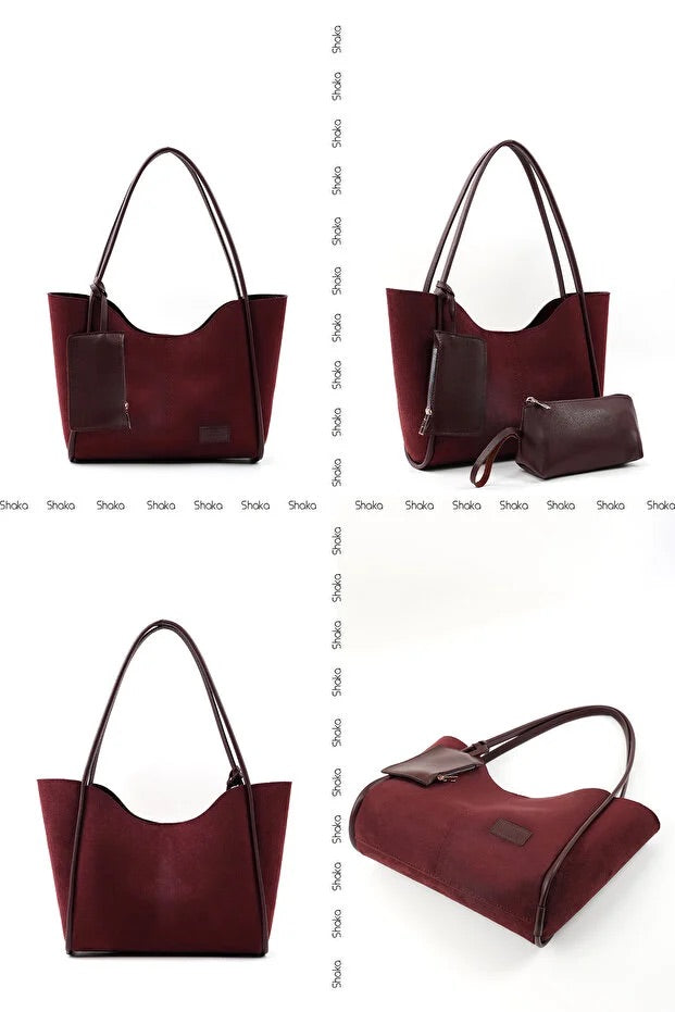 Brown SHK108 faux leather women hand and shoulder with wallet makeup