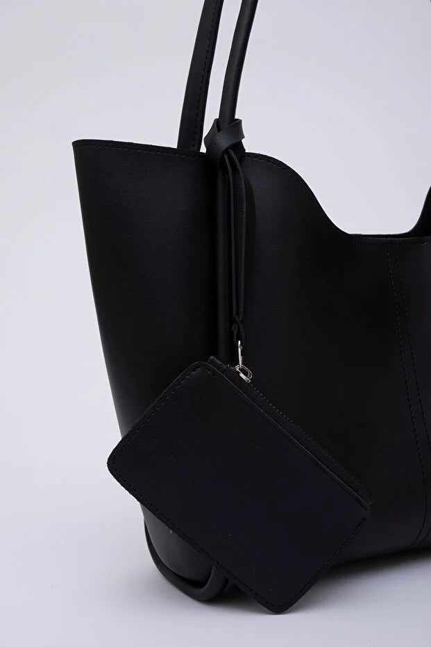 Black SHK108 faux leather women hand shoulder bag with wallet makeup