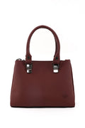 Brown Faux Leather Zippered Handbag with 3 Compartments Adjustable Bag