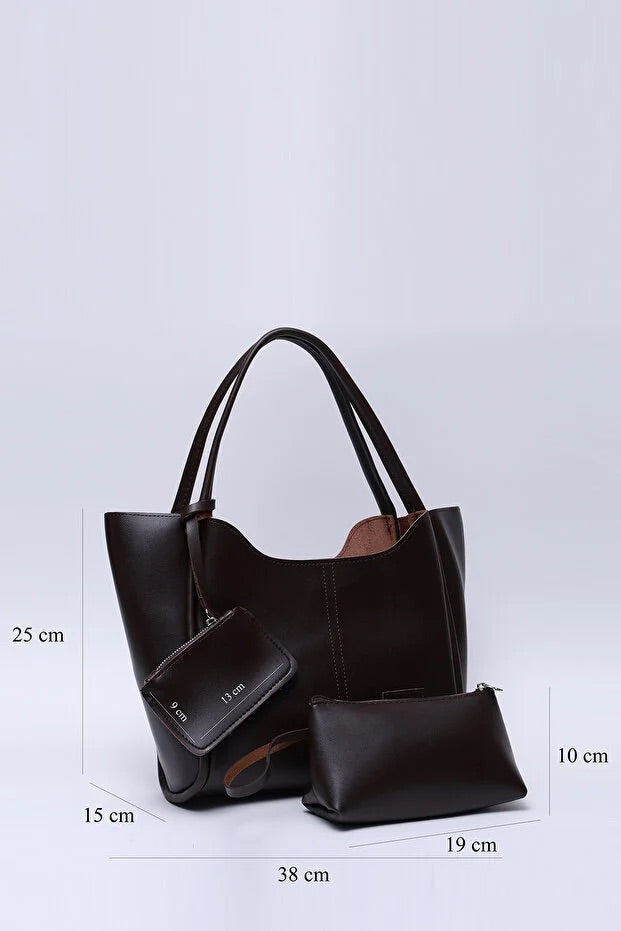 Brown SHK108 faux leather women hand and shoulder with wallet makeup