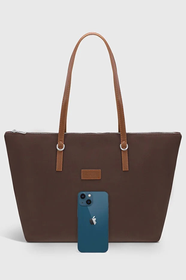 Brown Large Capacity Water Resistant Shopper Bag For Women