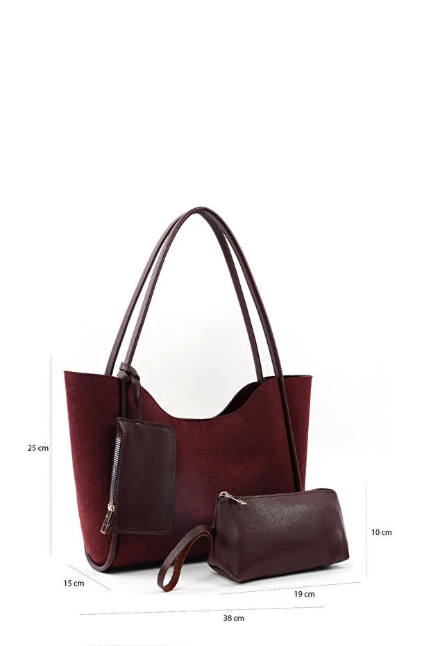 Brown SHK108 faux leather women hand and shoulder with wallet makeup