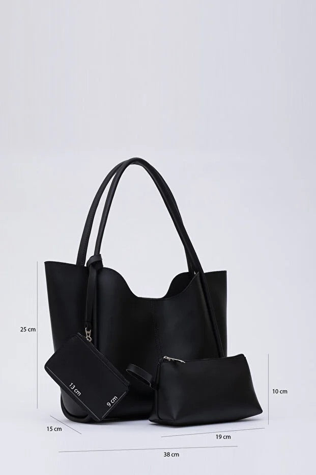 Black SHK108 faux leather women hand shoulder bag with wallet makeup